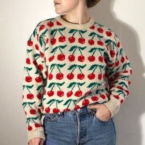 Vintage cherries knit wool sweater